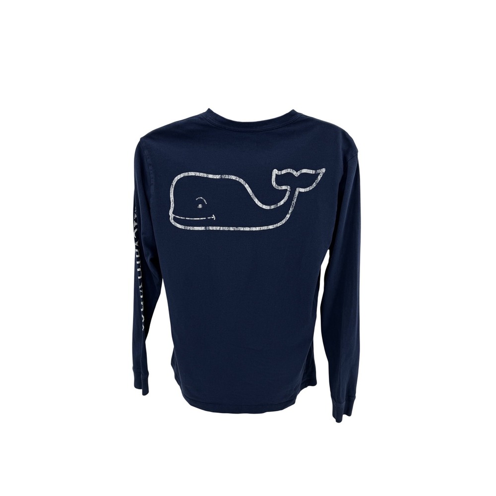 Vineyard Vines Mens Long Sleeve‎ Pocket T-Shirt Navy Blue Whale Logo Size S